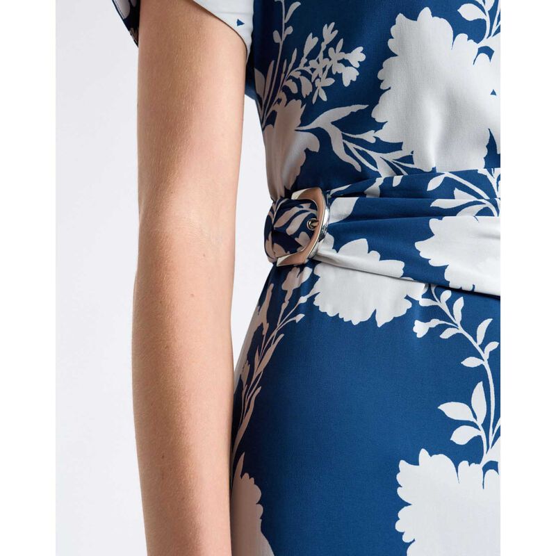 Cue Blue Shadow Floral Draped Midi Dress image number 2